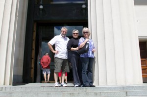 On the steps of the Auckland museum with Sherry, Alex, and Grant.